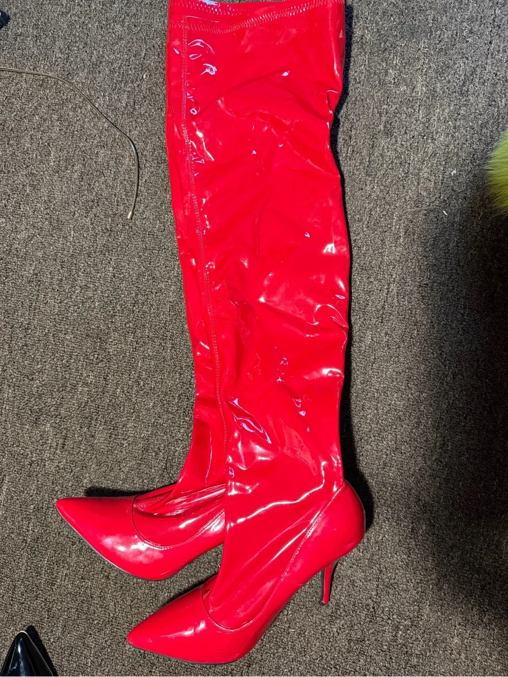 Red Patent Over-the-Knee Stiletto Boots - Women